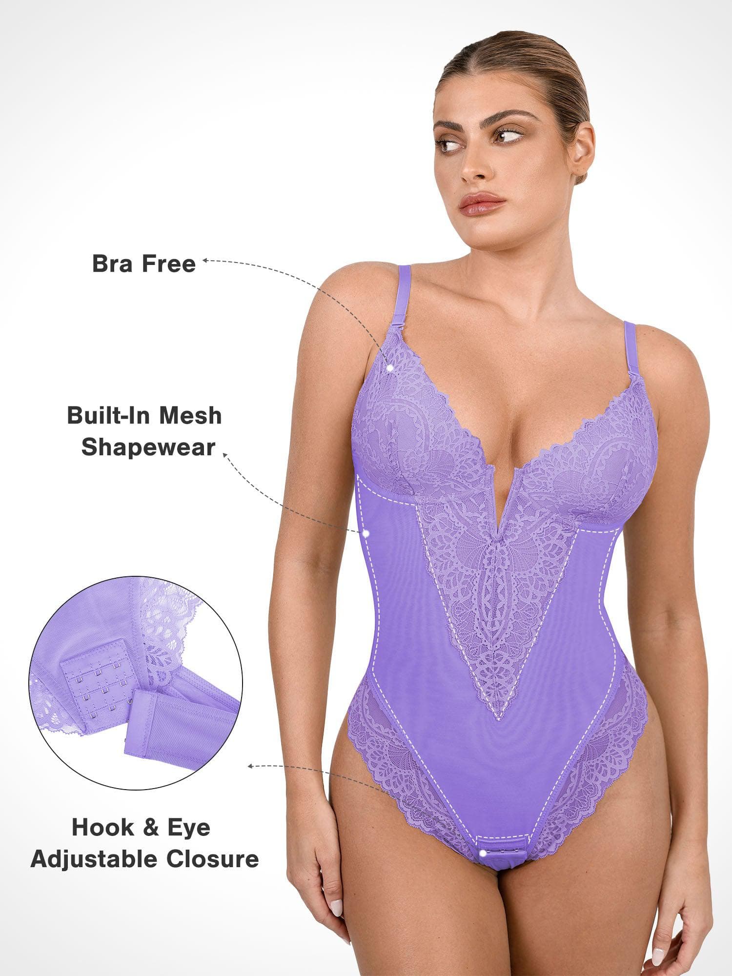 Deep V-Neck Leather Shapewear Thong Bodysuit