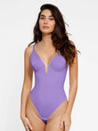Woman in lilac Popilush® deep V-neck shapewear bodysuit