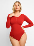 Popilush® Red Henley Bodysuit: Shapewear for Women