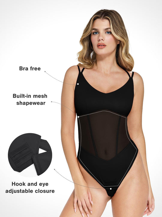 Body sculptant en maille illusion à dos croisé Shapewear