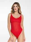 Popilush® red shapewear bodysuit with mesh detail, perfect for the webpage
