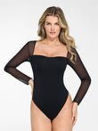 Shapewear bodysuit with square neck and mesh sleeves, a Popilush® product for women.
