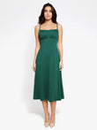 Popilush dark green A-line midi slip dress with built-in sculpting features.