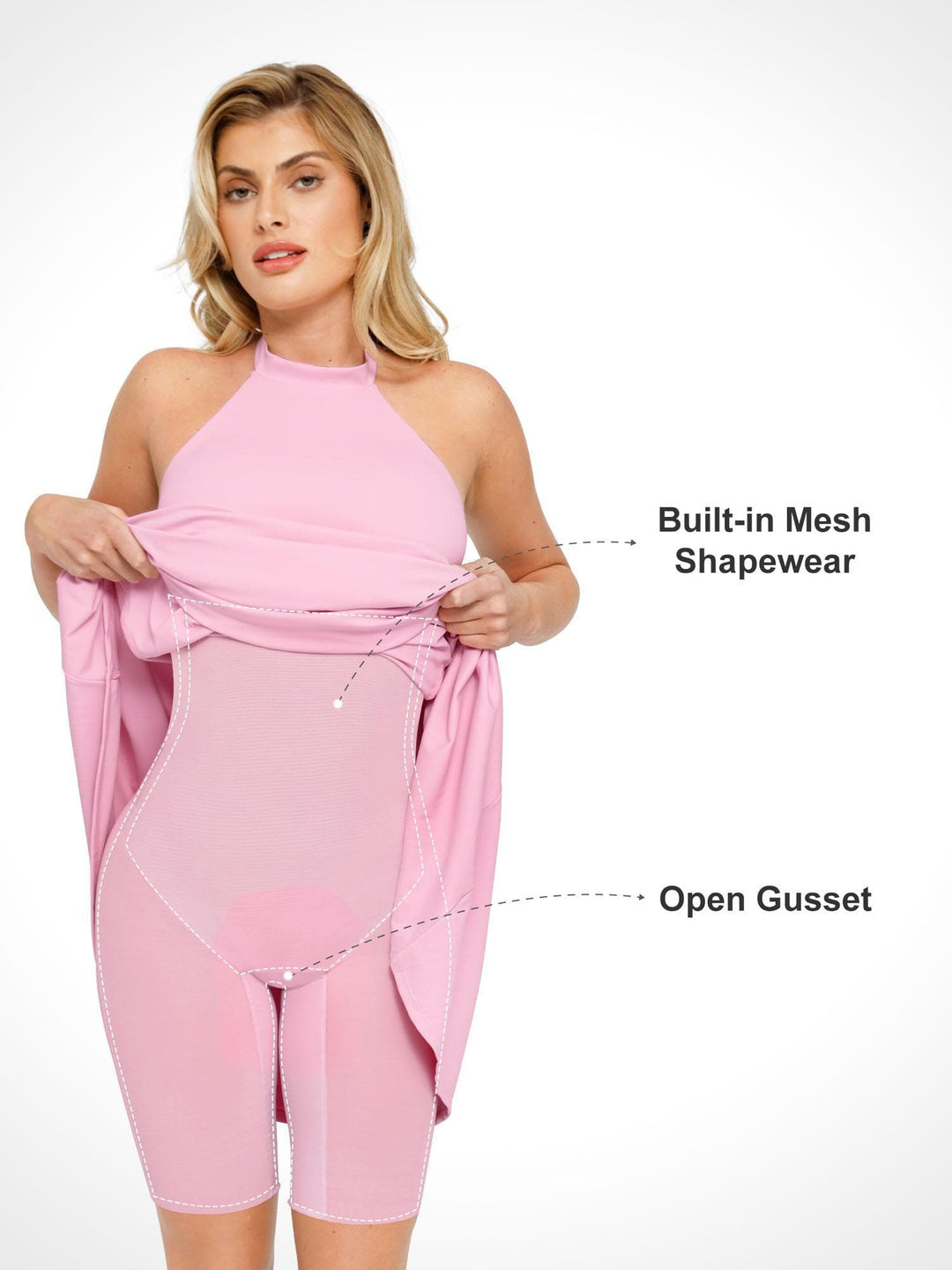 Backless Halter A-Line Midi Dress | Built-In Shapewear - Popilush Backless Halter A-Line Midi Dress | Built-In Shapewear - Popilush