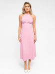 Popilush®: Pink Halter Midi Dress, Shapewear. Perfect for any event!