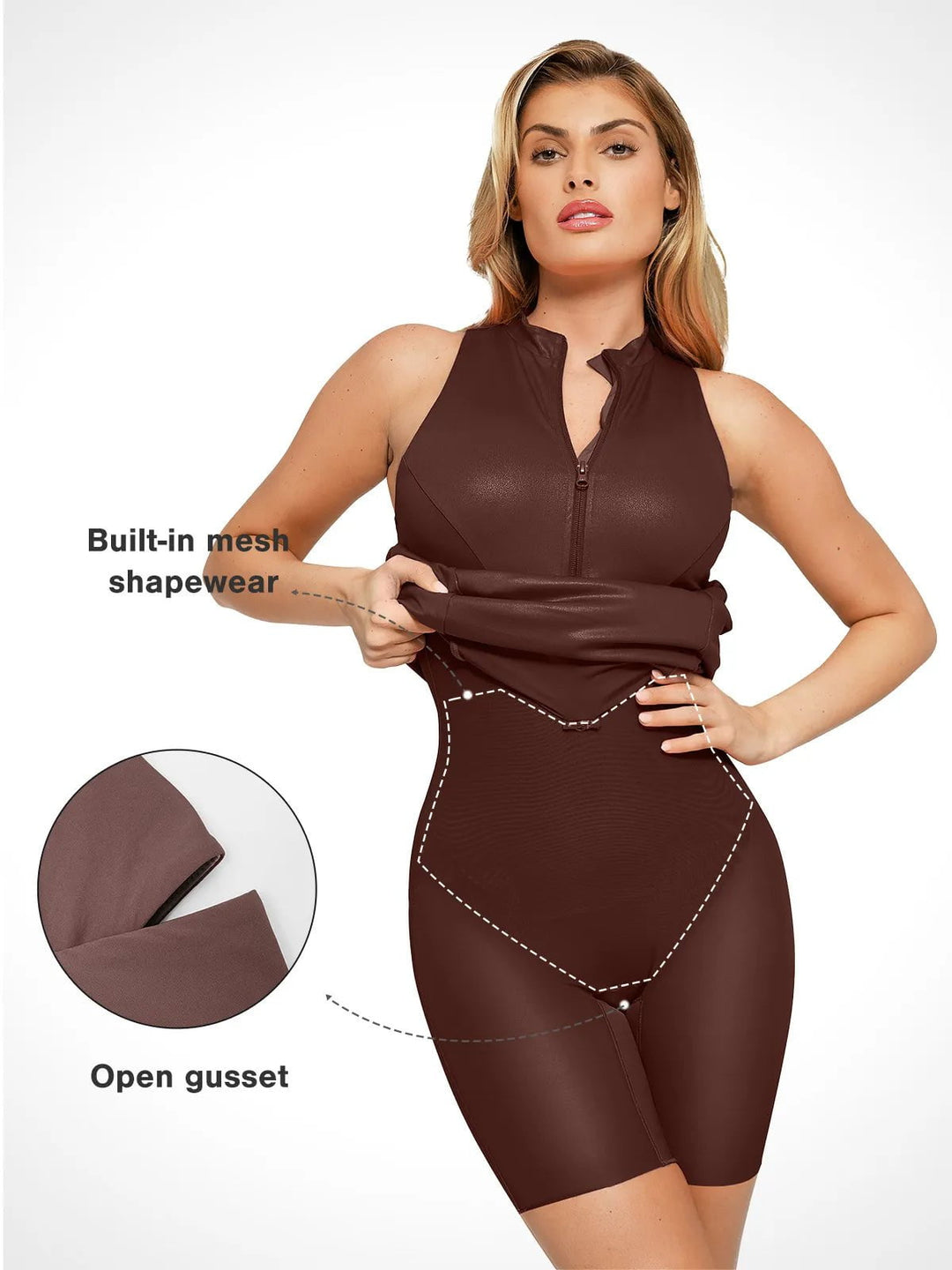 built-in shapewear leather mock neck midi dress Faux Leather Zip-Front Midi Dress | Built-In Shapewear