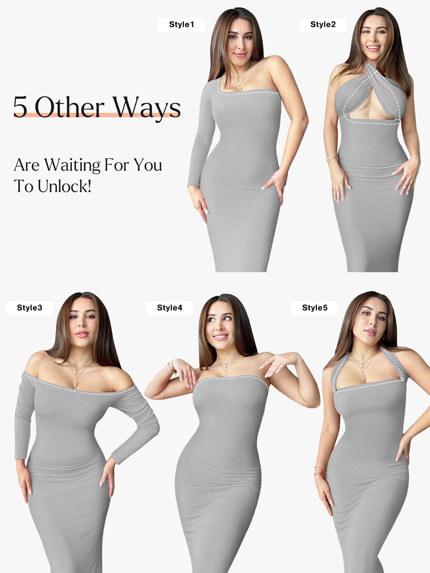 Shapewear Long Sleeve V-Neck Low Back Slimming Maxi Dress