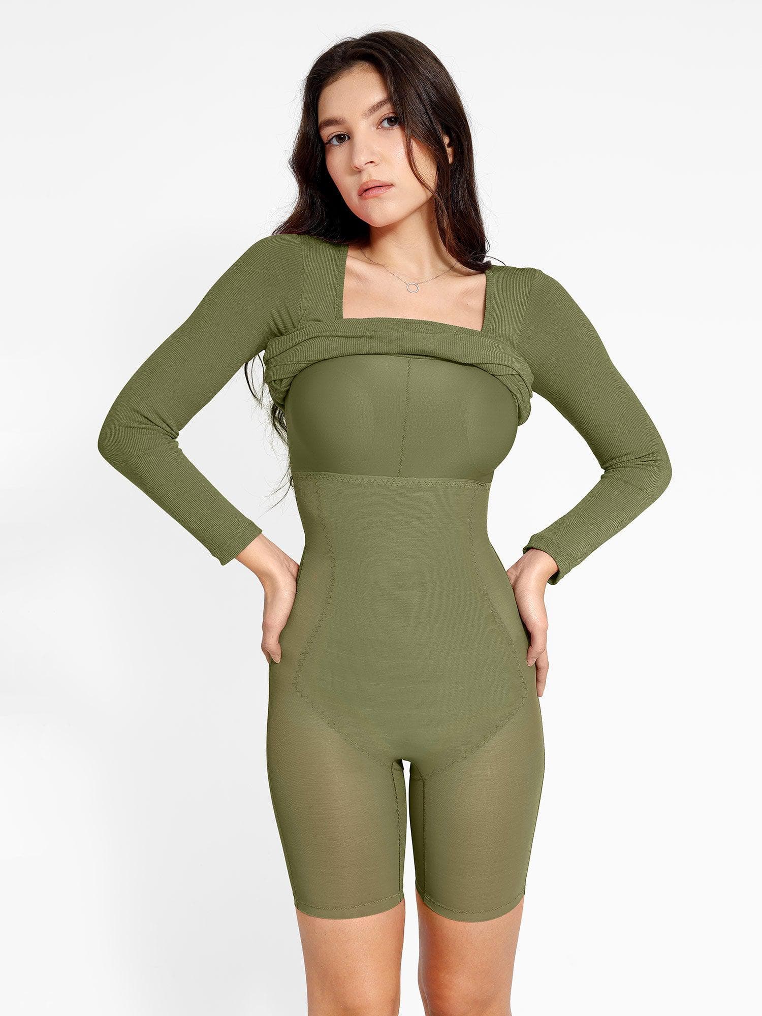 Shapewear Cut-in Square Neck Sculpting Midi Dress