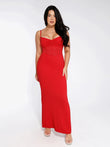 Red maxi dress, lace detail and mermaid hem by Popilush®, for any event.
