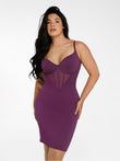 Popilush purple shapewear midi dress with mesh corset panel and sculpting.