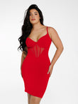 Red midi dress, Popilush® with shapewear and mesh paneling.