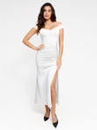 Elegant white maxi dress with side slit by Popilush®, perfect for any occasion.