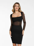 Elegant black midi dress with mesh, perfect for shapewear, by Popilush®.