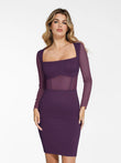 Elegant long sleeve mesh midi dress by Popilush®, perfect shapewear.