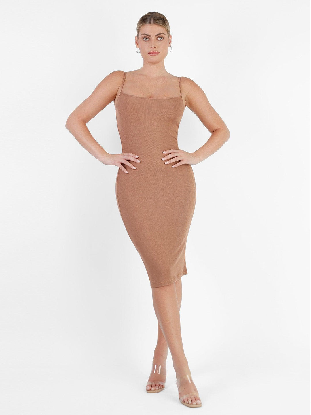 Modal Shapewear Midi Slip Dress | Built-In Bra & Waist - Popilush Modal Shapewear Midi Slip Dress | Built-In Bra & Waist - Popilush