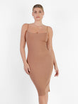 Built-in shapewear midi slip dress in ribbed modal, light brown