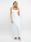 Popilush white sleeveless square neck maxi dress with built-in shapewear.