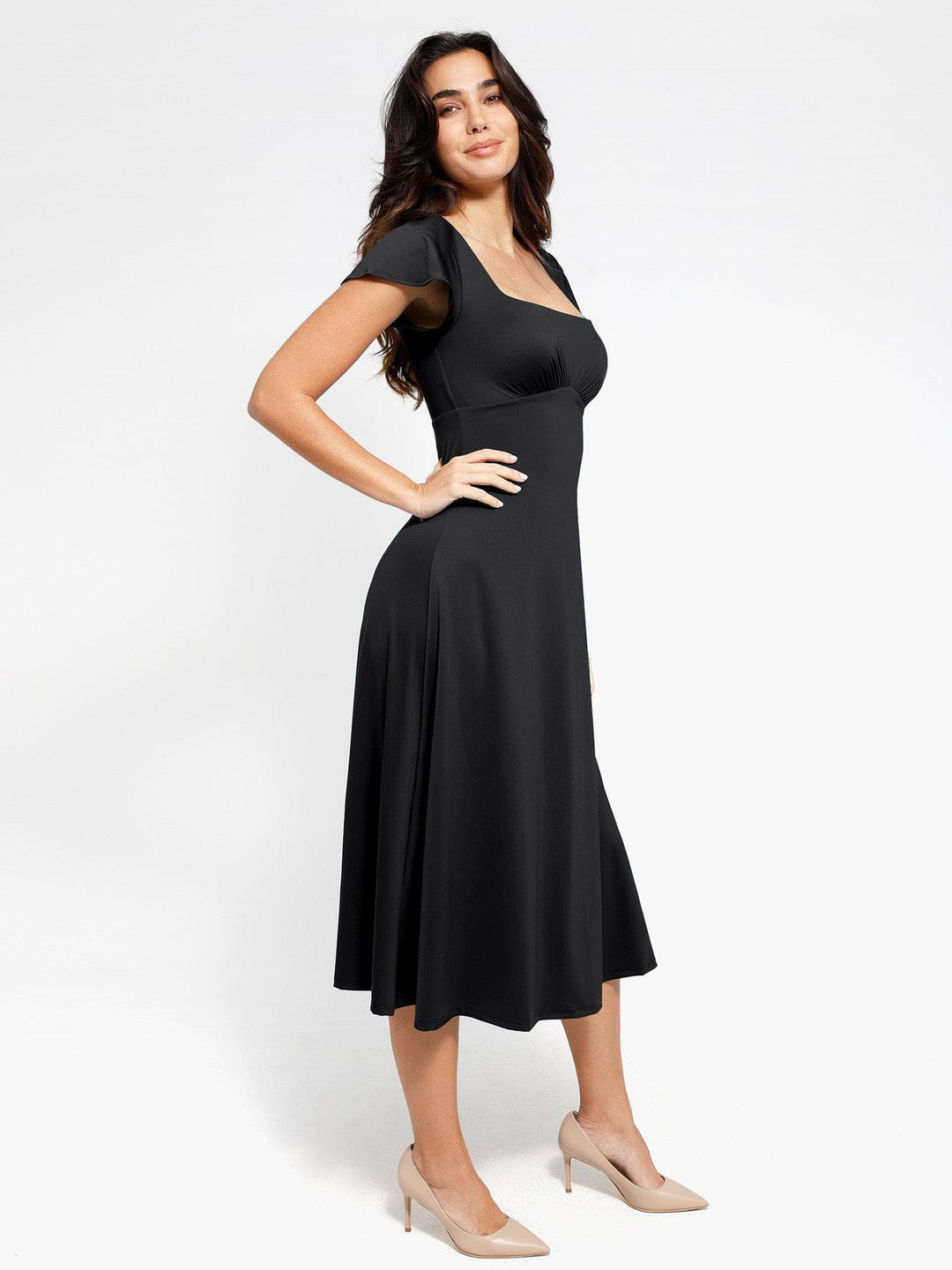 built in shapewear midi dress TA3 Seamed Lushy Midi Dress - Espresso Shine - L