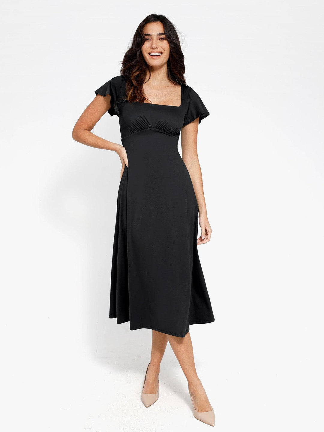 Built-In Tummy Control A-Line Midi Dress | Shapewear
