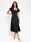 Black A-line midi dress with built-in shapewear, Popilush® perfect for any occasion.