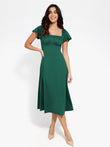 Green A-line midi dress from Popilush®, perfect for parties and events.