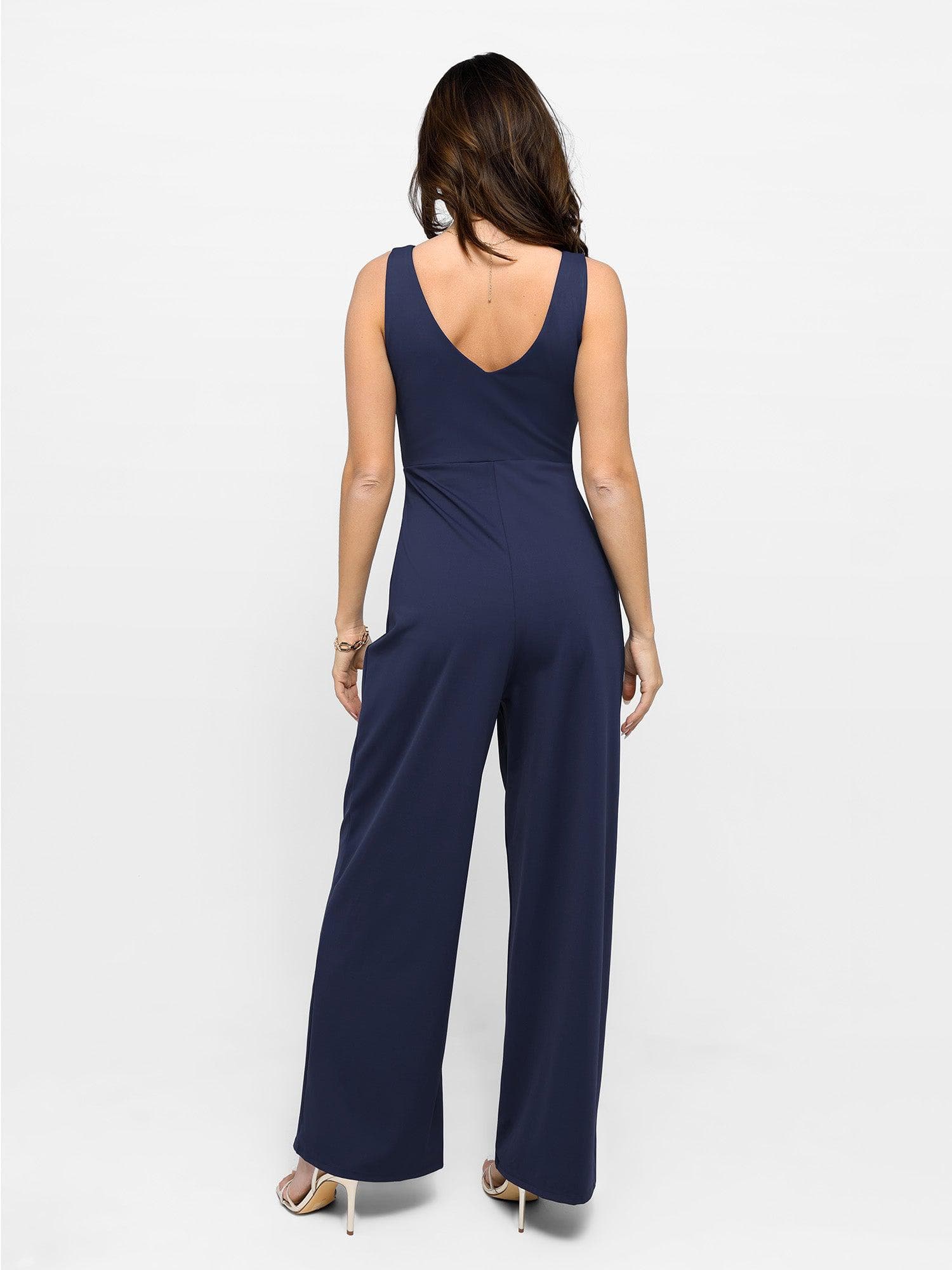 Threaded Pear Navy Wide Leg Sleeveless Jumpsuit