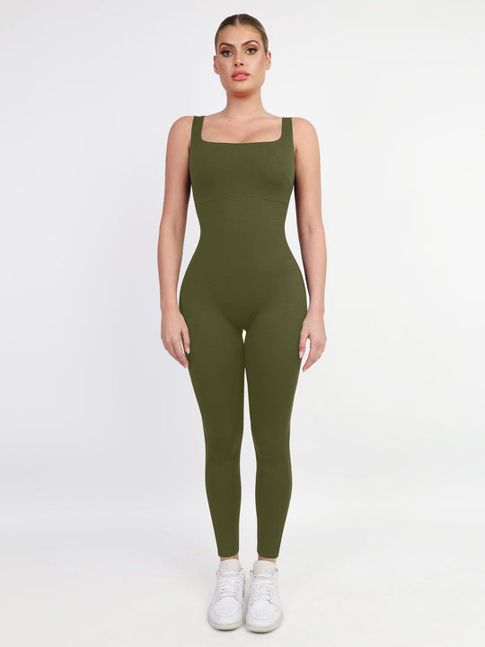 Shapewear jumpsuit from Popilush® in olive green, for workout and everyday