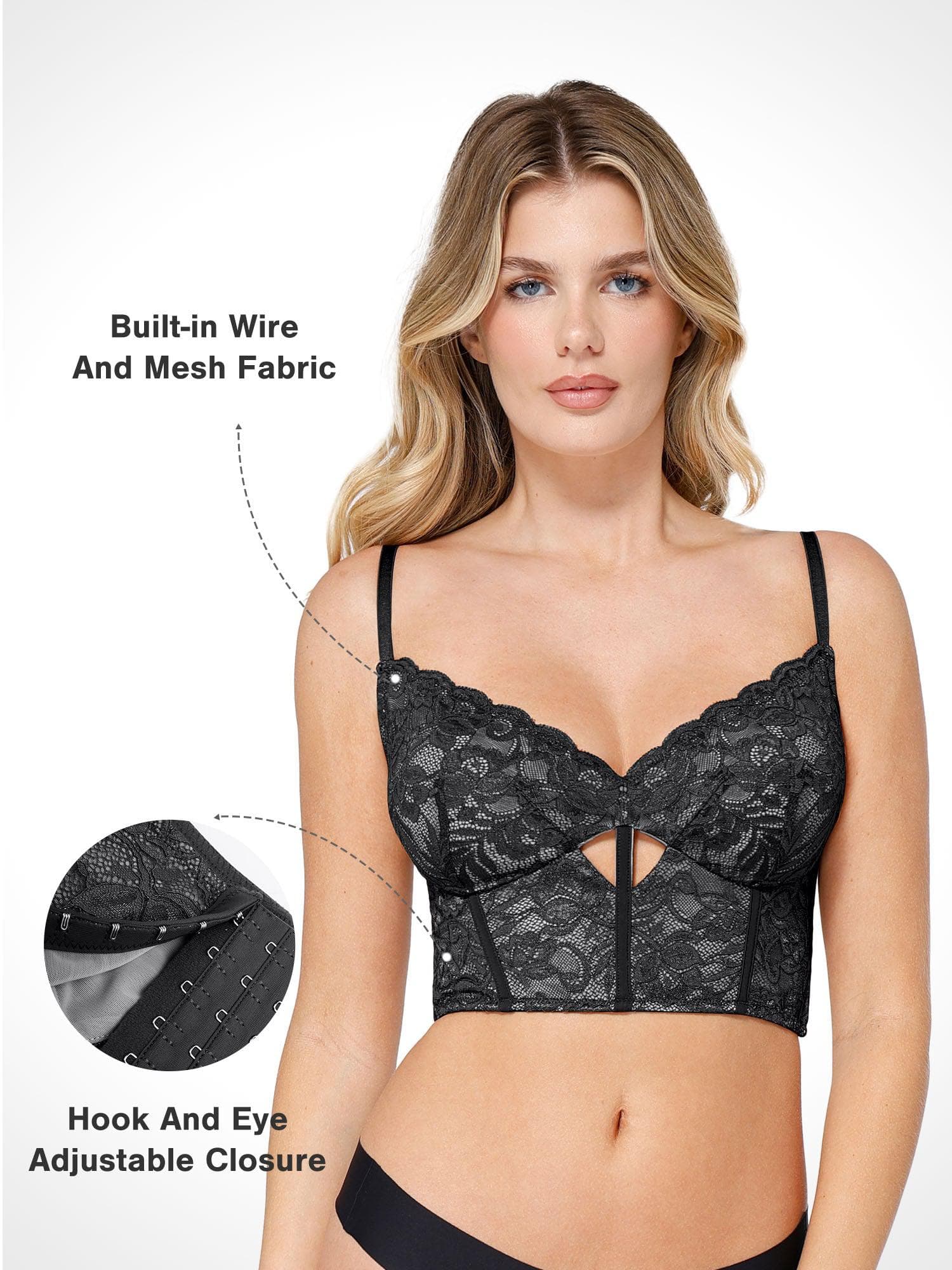 Full Coverage Longline Underwire Lace Bralette | Shaping - Popilush