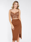 Stylish brown lace corset bra and midi skirt, Popilush® fashion