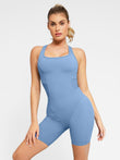 Blue Popilush® shapewear romper with tummy control and racerback design, perfect for activewear