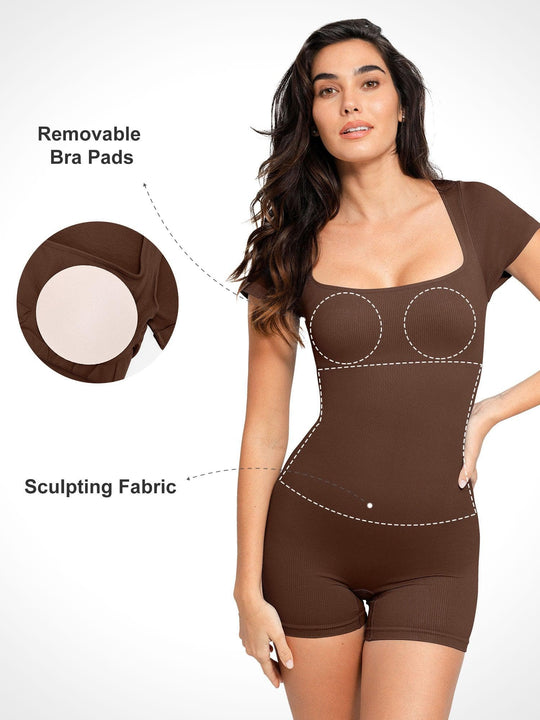 Popilush® shapewear romper with sculpting design and removable pads for women