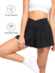 Black pet hair resistant shapewear workout shorts with V-shaped crossover waistband.
