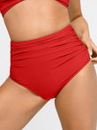 Popilush red ruched high-waist sculpting bikini bottom with tummy control