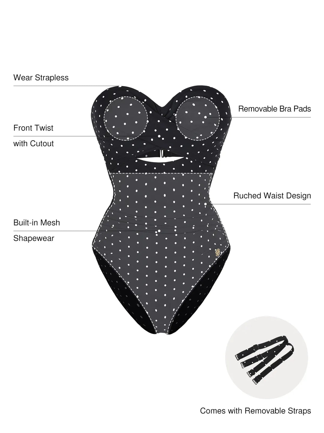 Popilush® Twist & Shirred Sculpting One-Piece with Removable Straps