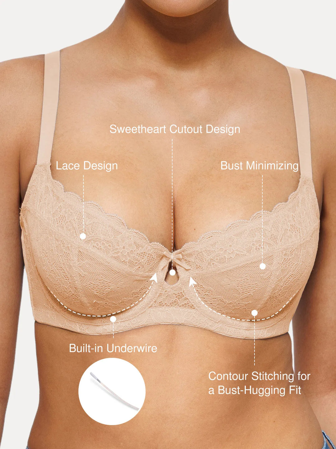 Popilush® Unlined Lace Underwire Minimizer Bra