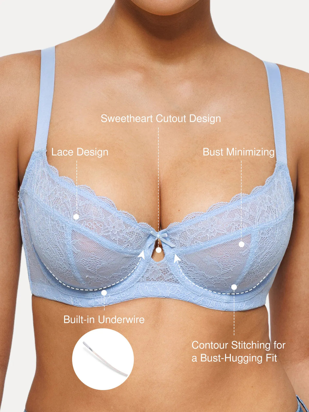 Popilush® Unlined Lace Underwire Minimizer Bra