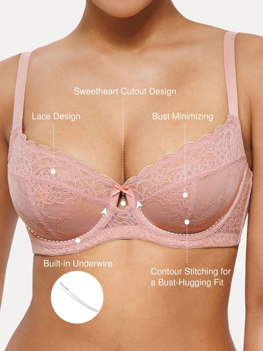Popilush® Unlined Lace Underwire Minimizer Bra