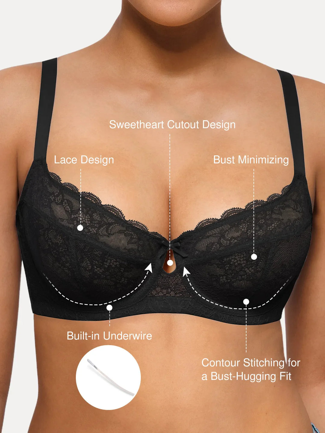 Popilush® Unlined Lace Underwire Minimizer Bra