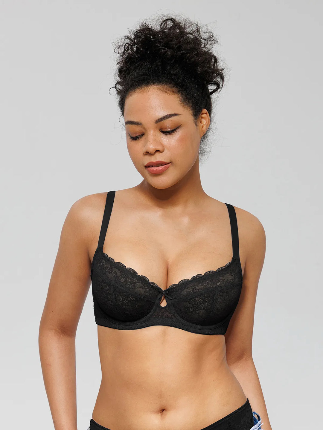 Popilush® Black / 34C Unlined Lace Underwire Minimizer Bra