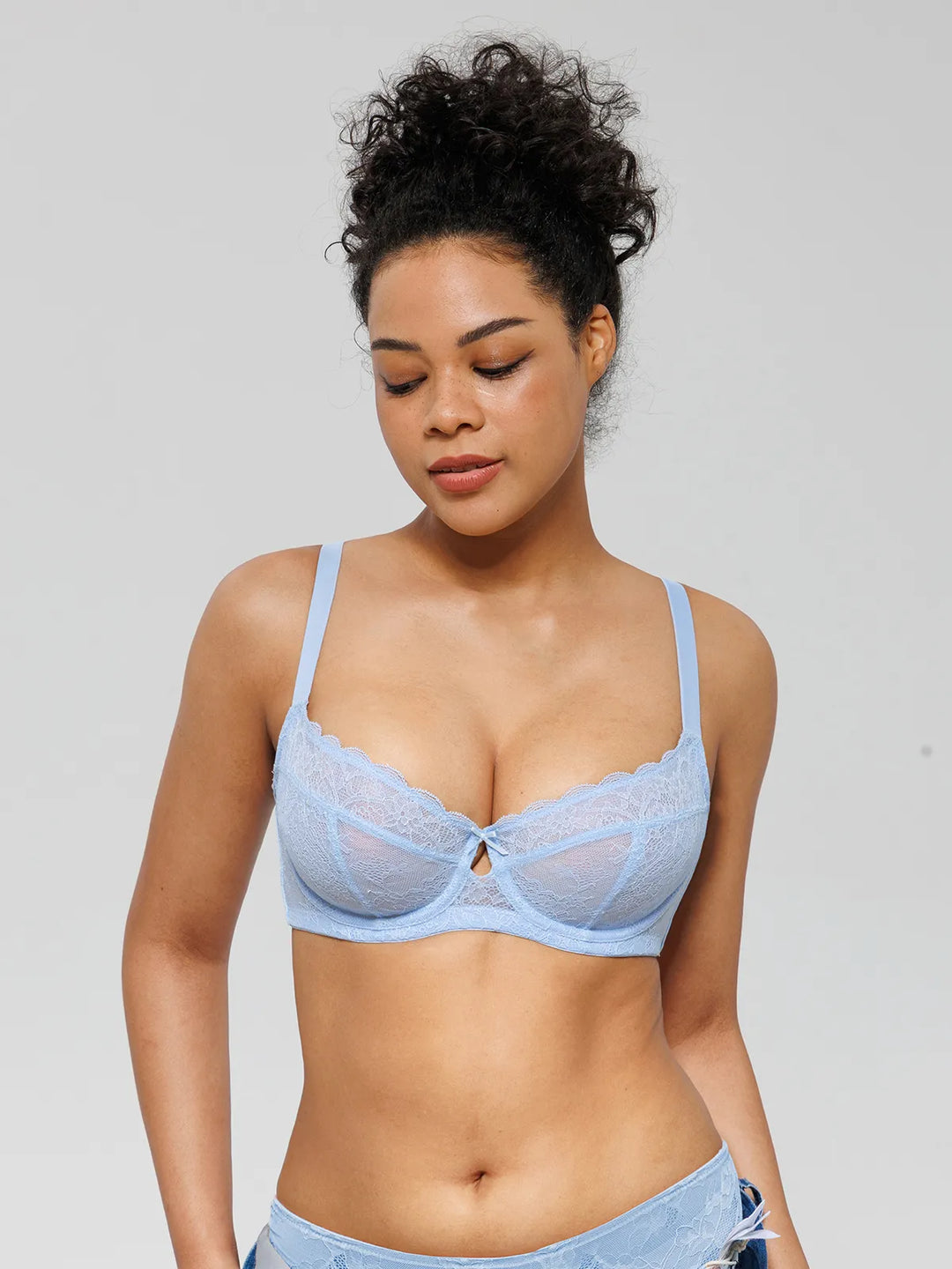 Popilush® Blue / 34C Unlined Lace Underwire Minimizer Bra