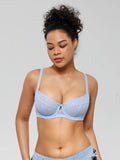 Popilush® Blue / 34C Unlined Lace Underwire Minimizer Bra