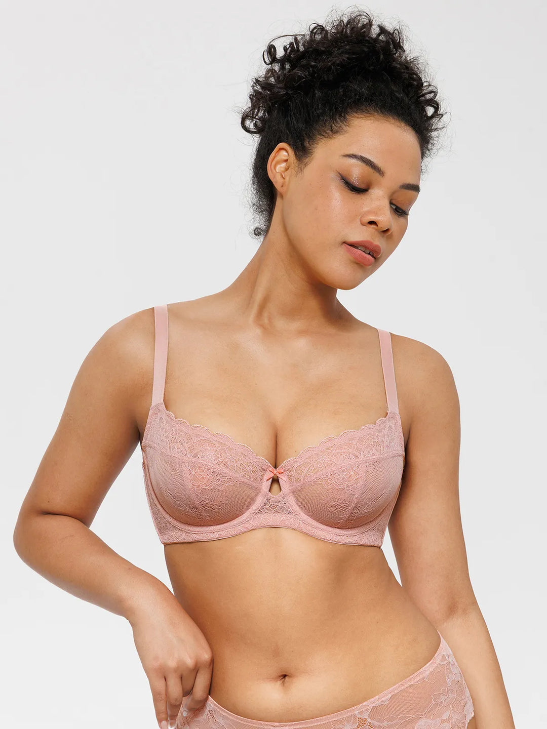 Popilush® Pink / 34C Unlined Lace Underwire Minimizer Bra