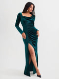 Popilush® Velvet Draped Sculpting Maxi Dress