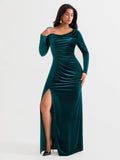 Popilush® Velvet Draped Sculpting Maxi Dress