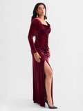 Popilush® Velvet Draped Sculpting Maxi Dress