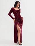 Popilush® Velvet Draped Sculpting Maxi Dress