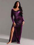 Popilush® Velvet Draped Sculpting Maxi Dress