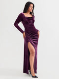 Popilush® Velvet Draped Sculpting Maxi Dress