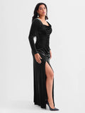 Popilush® Velvet Draped Sculpting Maxi Dress