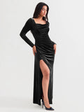Popilush® Velvet Draped Sculpting Maxi Dress
